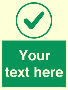 Custom green background, green tick in circle sign